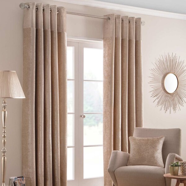 Champagne Nova Velvet Style Eyelet Ready Made Curtains 117 x 137cm