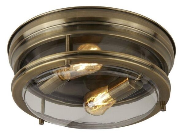 Searchlight 5182AB Edinburgh Flush Ceiling Light In Antique Brass And Glass
