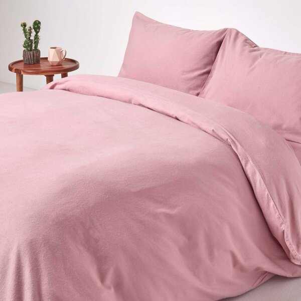 Pink Flannelette Brushed Cotton Duvet Cover Set King Size