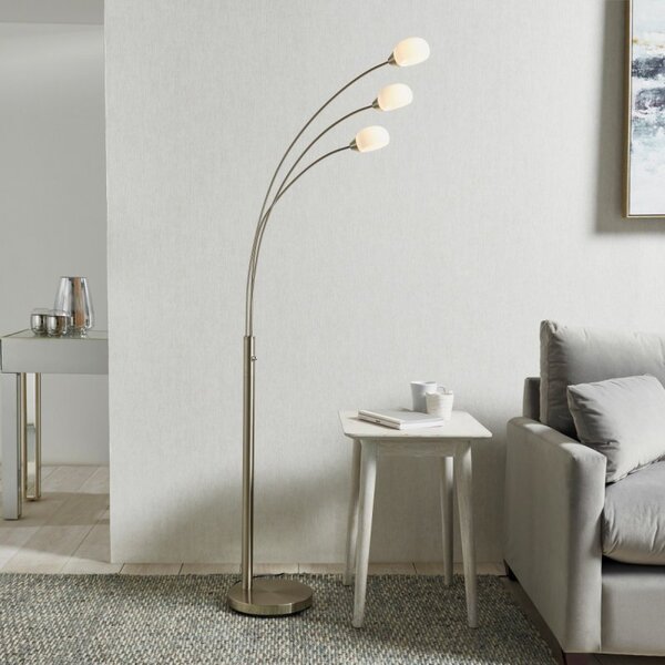 Endon 76567 Jaspa 3 Light Floor Light In Satin Nickel Plate And White Glass