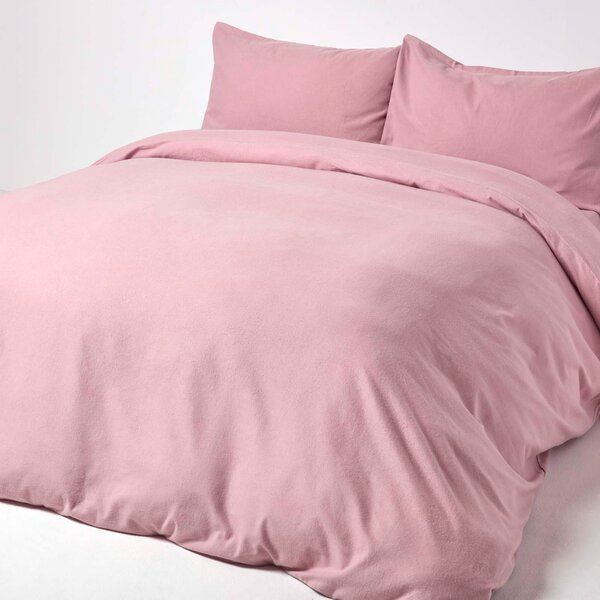 Pink Flannelette Brushed Cotton Duvet Cover Set King Size