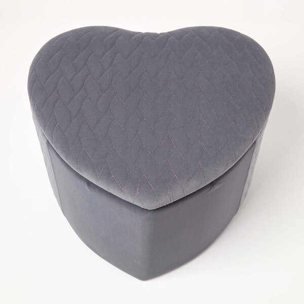 Homescapes Arundel Heart-Shaped Grey Velvet Footstool with Storage