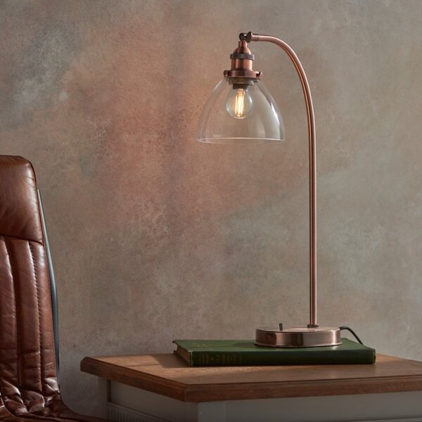 Endon 77861 Hansen Task Table Lamp In Aged Copper And Clear Glass
