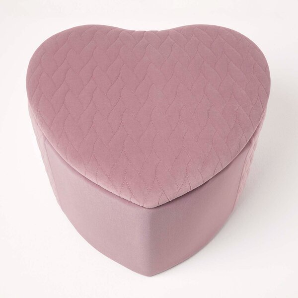 Homescapes Arundel Heart-Shaped Pink Velvet Footstool with Storage