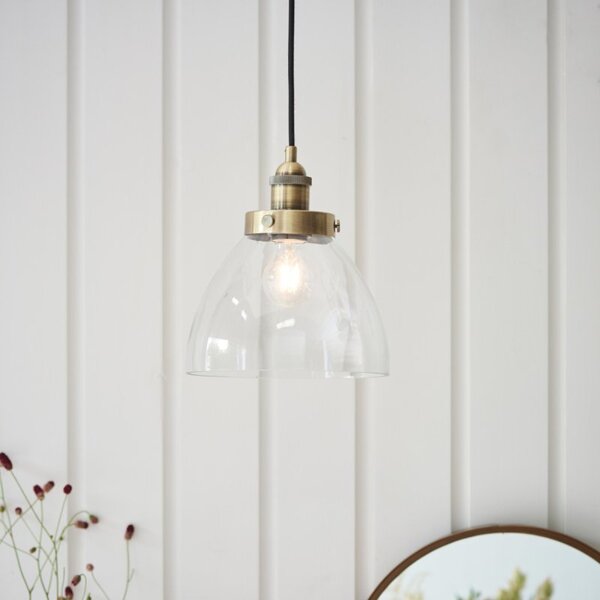 Endon 77272 Hansen 1 Light Ceiling Pendant In Antique Brass Plate And Clear Glass