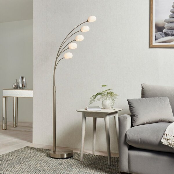 Endon 76568 Jaspa 5 Light Floor Light In Satin Nickel Plate And White Glass