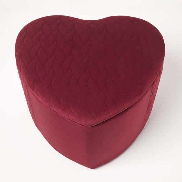 Homescapes Arundel Heart-Shaped Red Velvet Footstool with Storage