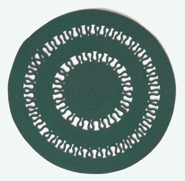 HOMESCAPES Green Crochet Braided Rug 90cm Round