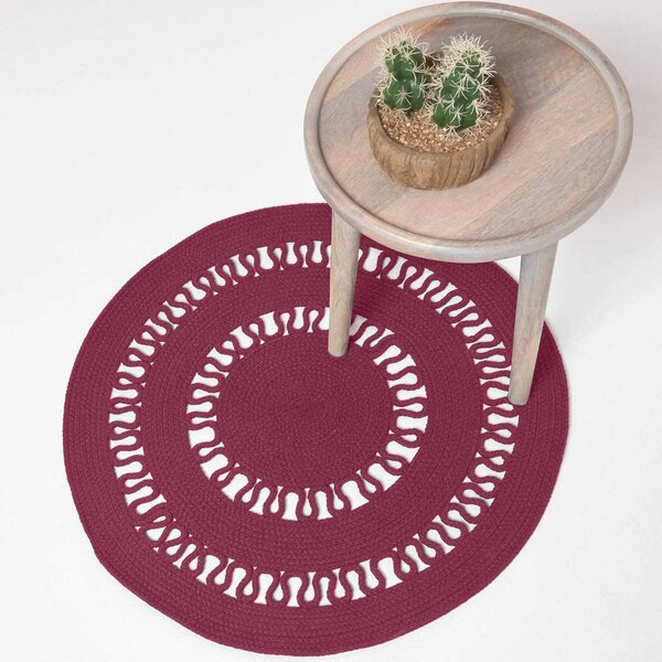 HOMESCAPES Plum Crochet Braided Rug 70cm Round