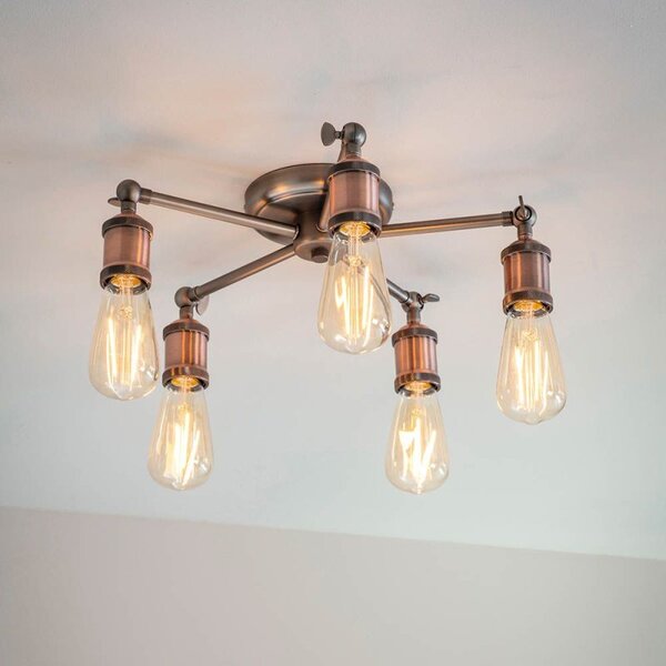 Endon 76336 Hal 5 Light Semi Flush Ceiling Light In Aged Pewter And Copper Plate