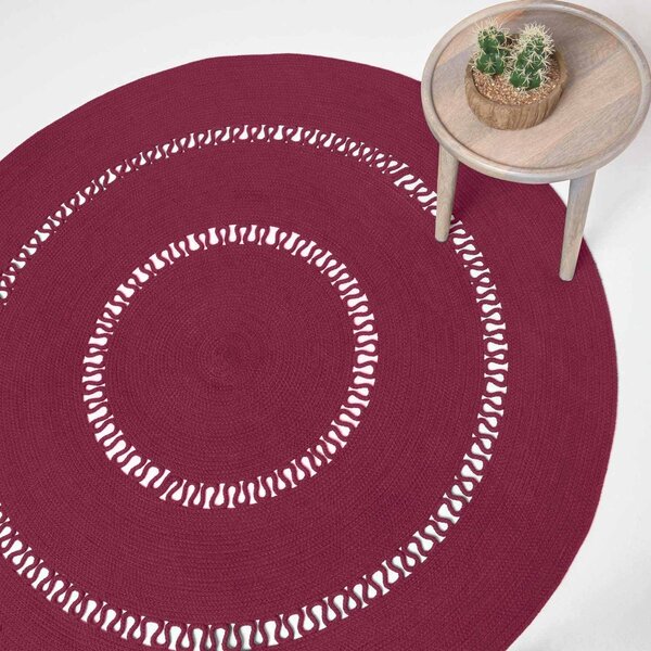 HOMESCAPES Plum Crochet Braided Rug 120cm Round