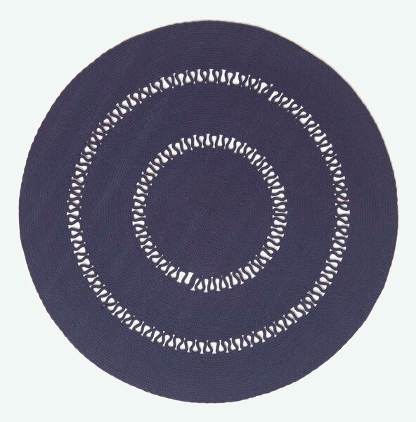 HOMESCAPES Navy Crochet Braided Rug 120cm Round