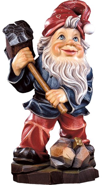 Gnome minerals-collector wooden statue from lime wood