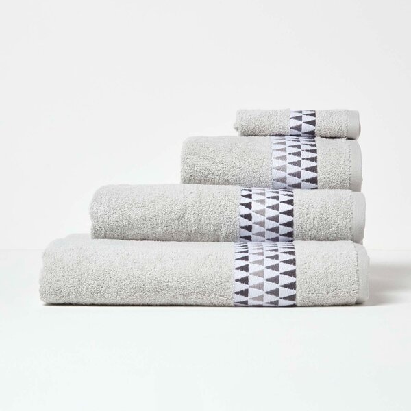 Homescapes Grey Face Cloth Geometric 100% Cotton Towel