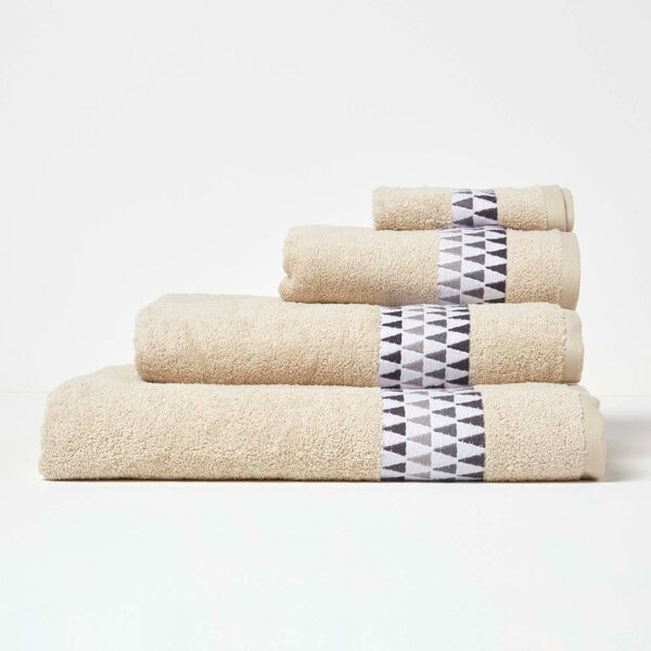 Homescapes Beige Bath Sheet Geometric 100% Cotton Towel