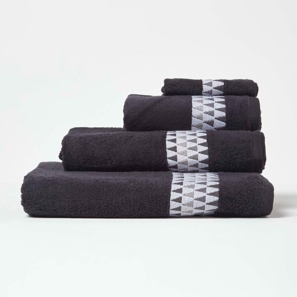 Homescapes Black Face Cloth Geometric 100% Cotton Towel