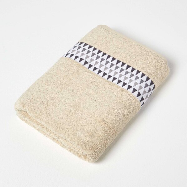 Homescapes Beige Bath Towel Geometric 100% Cotton Towel