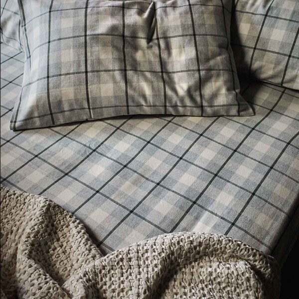 Piglet Fern Green Check Brushed Cotton Fitted Sheet Size King