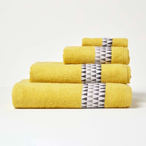 Homescapes Yellow Face Cloth Geometric 100% Cotton Towel