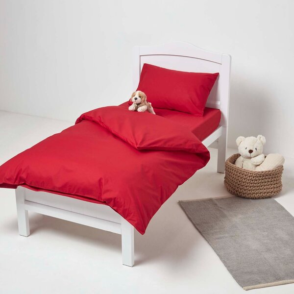 Homescapes Pair of Red Cotton Cot Mattress Fitted Sheets 200 TC