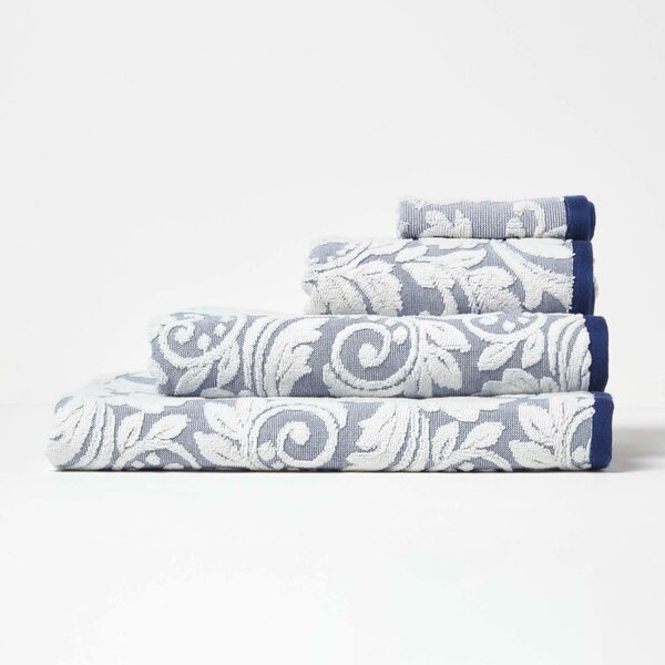 Homescapes Navy Damask Guest Towel 600GSM 100% Turkish Cotton