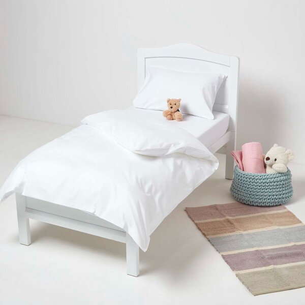 Homescapes White Cotton Cot Bed Duvet Cover Set 200 Thread Count