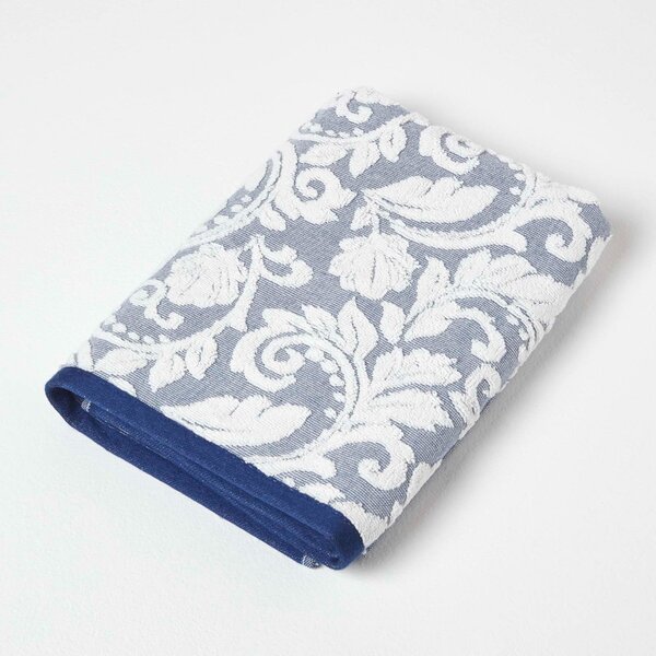 Homescapes Navy Damask Bath Towel 600GSM 100% Turkish Cotton