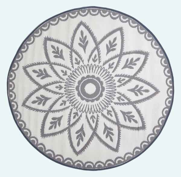 Homescapes Waterproof Grey & White Outdoor Round Rug for Garden 180cm