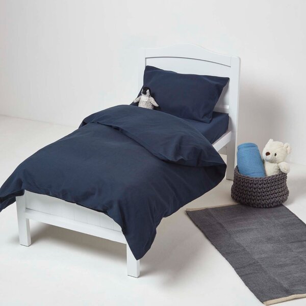 Homescapes Pair of Navy Blue Fitted Cot Sheets Linen & Cotton Blend