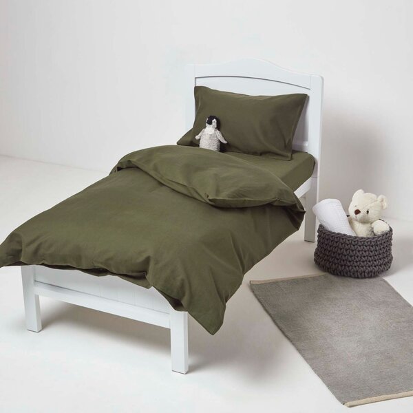 Homescapes Pair of Dark Green Fitted Cot Sheets Linen & Cotton Blend