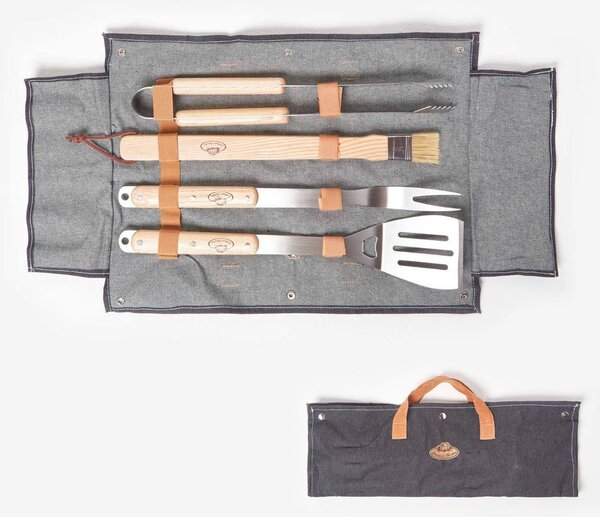 Homescapes 4 Piece BBQ Tool Set in Denim Case