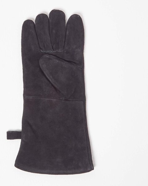 Homescapes Extra Long Large Black Real Leather BBQ Glove