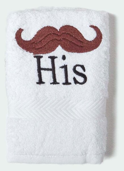 Homescapes Embroidered 'His' Moustache 100% Cotton Small Hand Towel