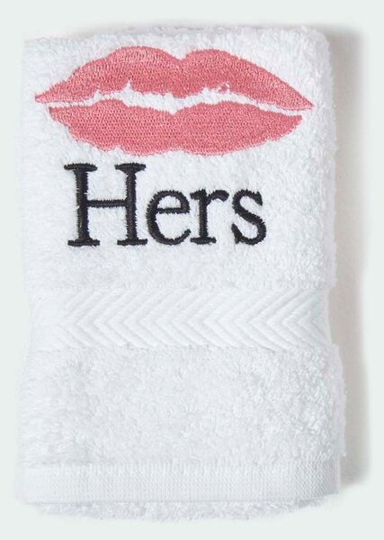 Homescapes Embroidered 'Hers' Lips 100% Cotton Small Hand Towel