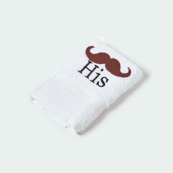 Homescapes Embroidered 'His' Moustache 100% Cotton Small Hand Towel