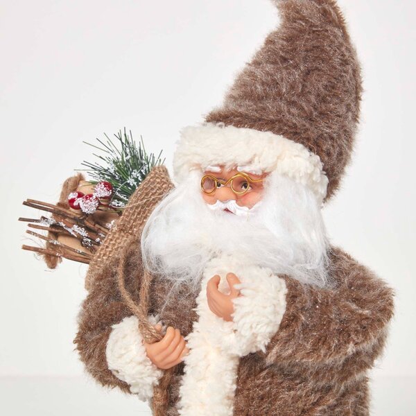 Homescapes 43 cm Tall Brown Light Up Santa Christmas Decoration