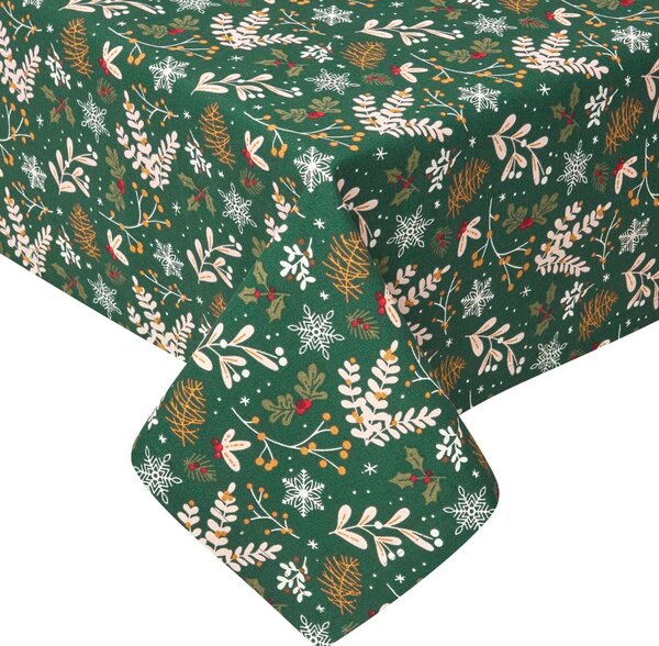 Homescapes Green Christmas Tablecloth 137 x 137 cm, Holly Design