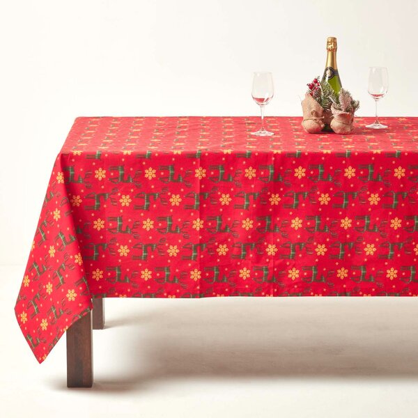 Homescapes Red Christmas Tablecloth 137 x 178 cm, Reindeer Design