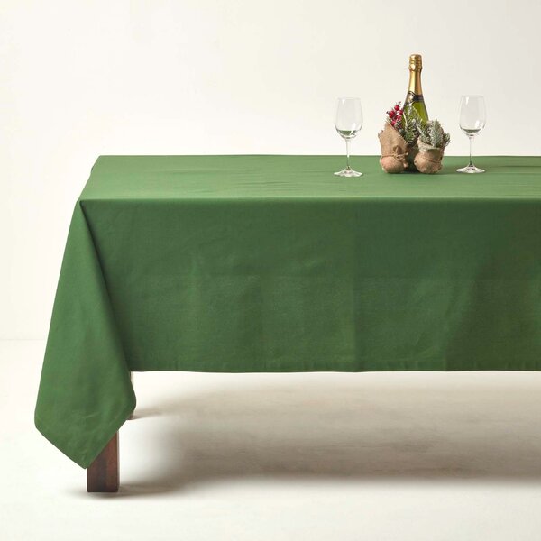 Homescapes Dark Green Tablecloth 137 x 137 cm 100% Cotton