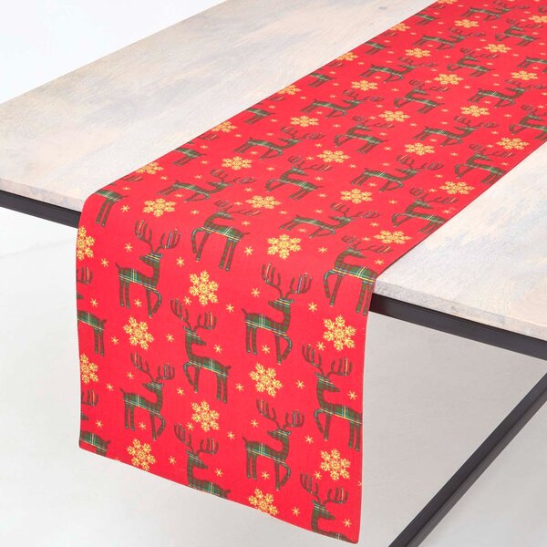 Homescapes Red Table Runner 35 x 180 cm Reindeer Christmas Runner