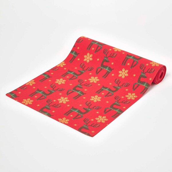 Homescapes Red Table Runner 35 x 180 cm Reindeer Christmas Runner