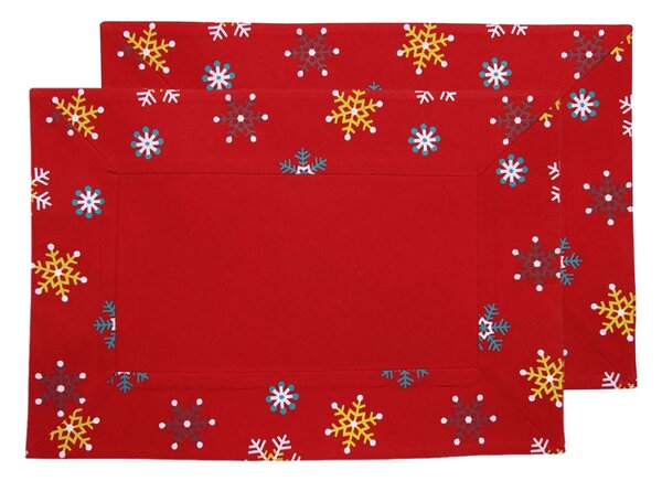 Cotton Christmas Red Snowflake Pack of 2 Placemats