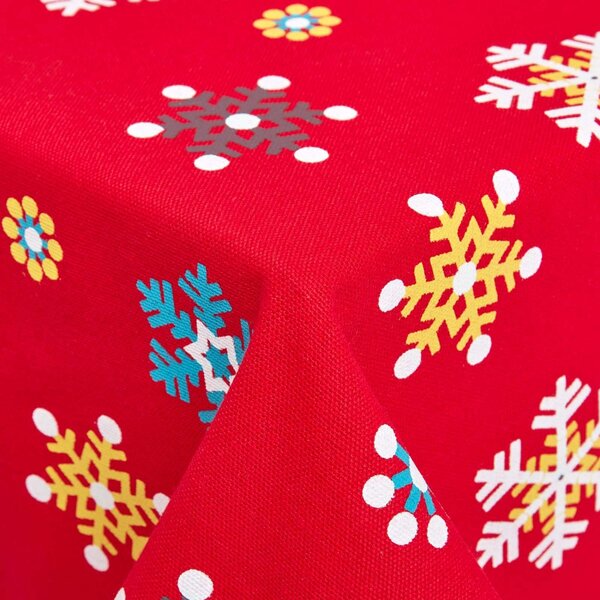 Cotton Christmas Red Snowflake Tablecloth, 54 x 70 Inches