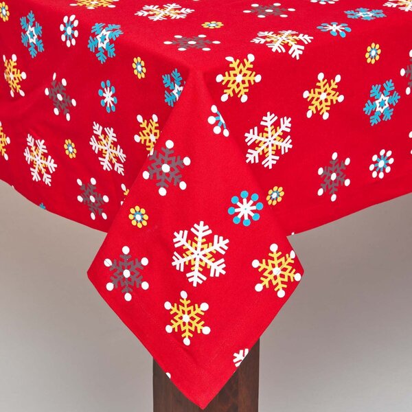 Cotton Christmas Red Snowflake Tablecloth, 54 x 70 Inches