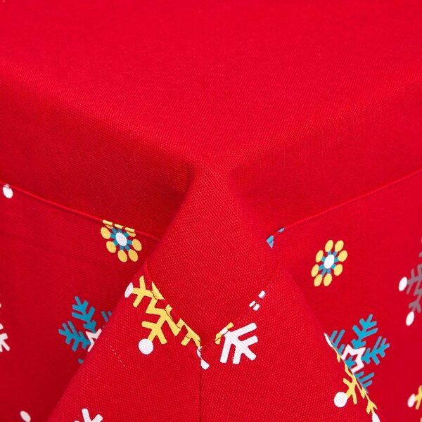 Cotton Christmas Red Snowflake Border Tablecloth, 54 x 70 Inches