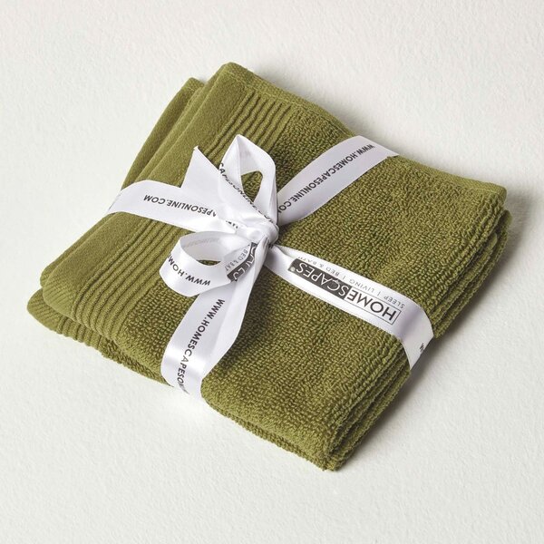 Homescapes Set of 2 700 GSM Luxury 100% Cotton Moss Green Face Cloths