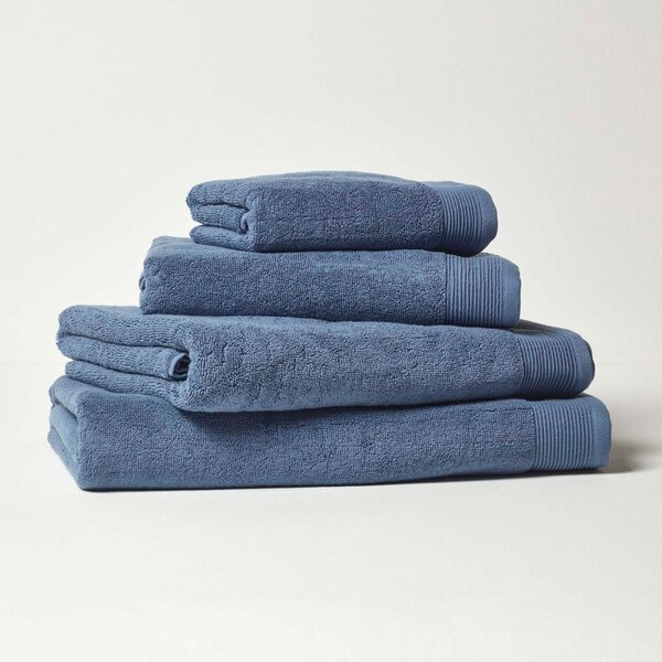 Homescapes Set of 2 700 GSM Luxury 100% Cotton Denim Blue Face Cloths