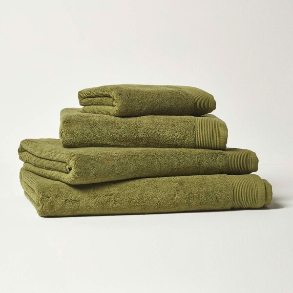 Homescapes Set of 2 700 GSM Luxury 100% Cotton Moss Green Face Cloths