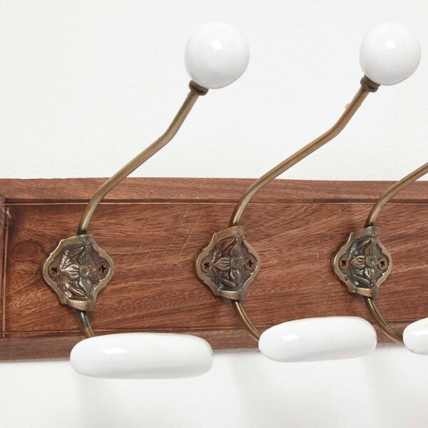 Decorative Brass & White Wall Mounted Coat Hook Rack