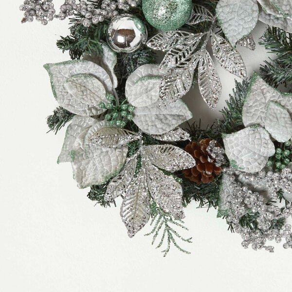 Homescapes Mint Green & Silver Christmas Wreath Decoration 45 cm